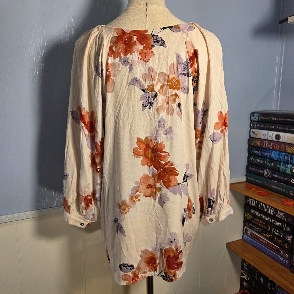 Papermoon Medium Off White Floral 3/4 Sleeve Summer Casual Chiffon Blouse - Picture 6 of 10